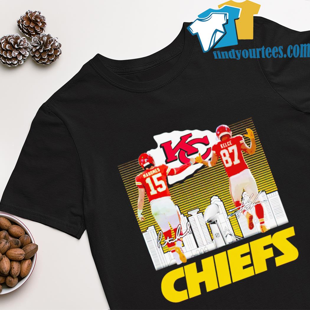 Kansas City Chiefs Patrick Mahomes II and Travis Kelce signatures shirt